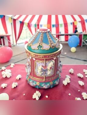 4.5" Carousel Horses Merry-Go-Round Resin Trinket Box With Canopy Lid Home Decor